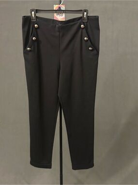Laura Cruz Black Straight-Leg Pants with Silver Buttons